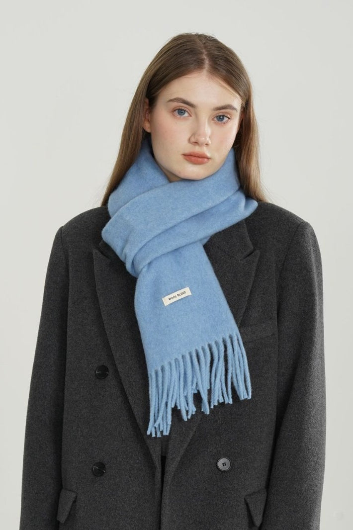 Solid Woven Fringe Wool Blend Scarf