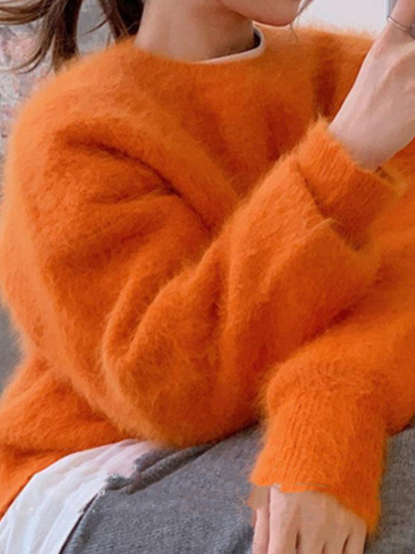 Fuzzy Solid Pullover Sweater
