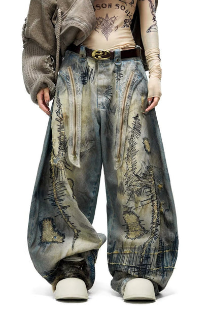 Trendy Hole Patched Denim Pants