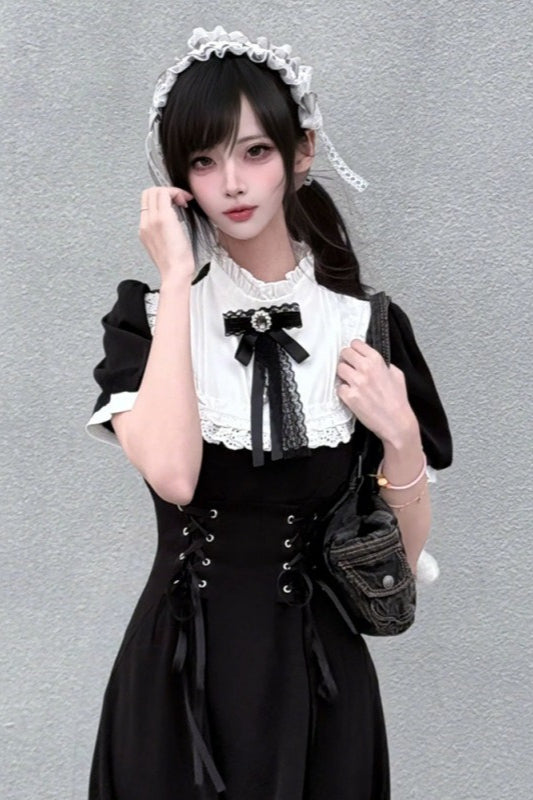 Gothic Lace Panel Slim Fit Midi Dress