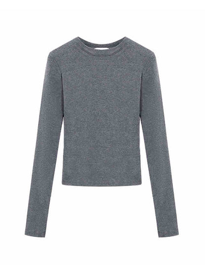 Round Neck Straight Shoulder Long Sleeve T Shirt