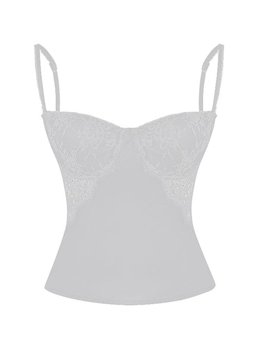White See Through Lace Splice Slim Corset Top