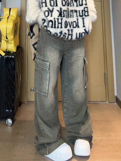 Big Pocket Turned Waist Cargo Jeans