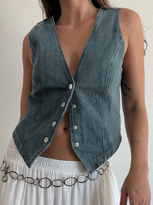 V Neck Denim Vest Tank Top
