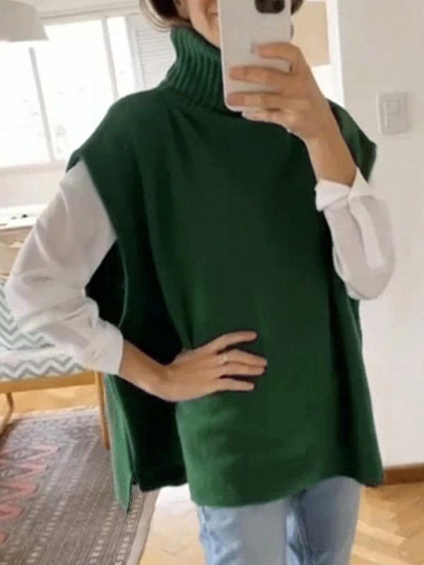 Solid High Neck Loose Sweater Vest