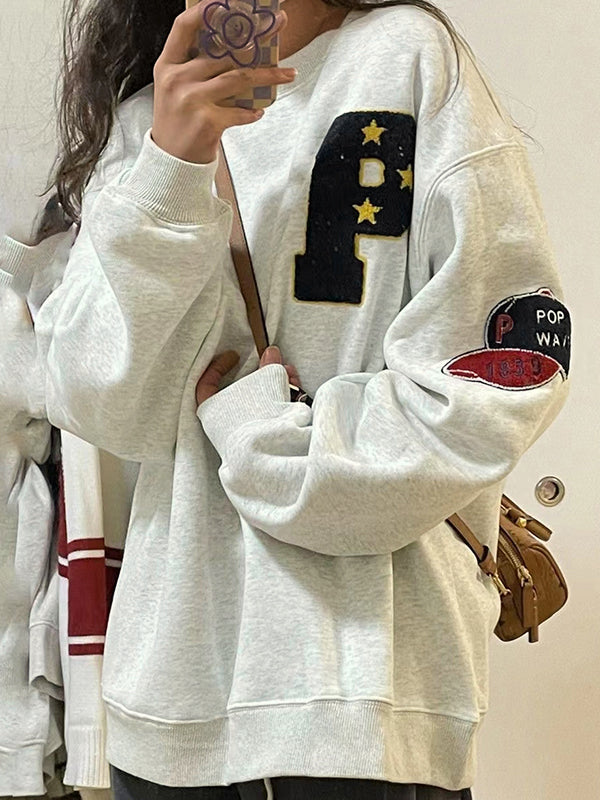 Vintage Flocking Embroidery Embellished Sweatshirt