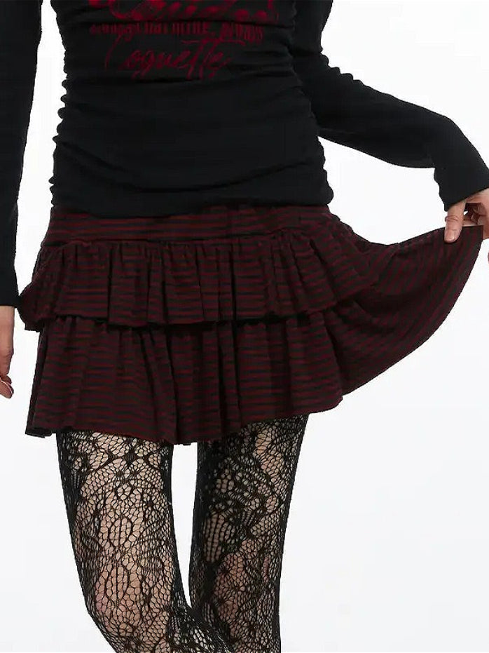 Y2K Low-Rise Contrast Striped Midi Skirt