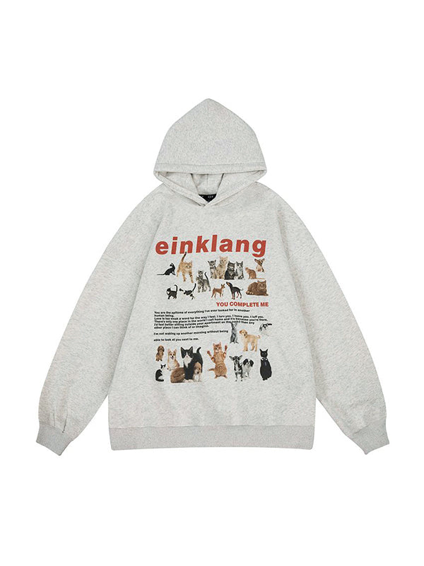 Cat Puppy Print Oversized Hoodie