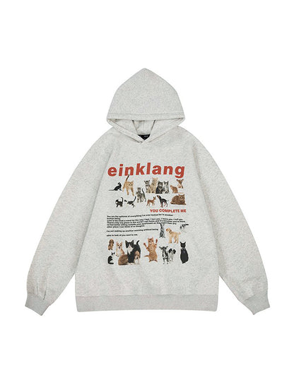 Cat Puppy Print Oversized Hoodie