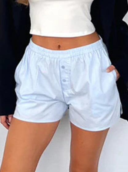 Solid Color Button Shorts
