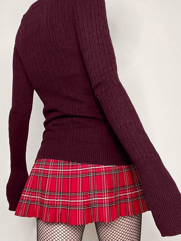 Button Front Cable Knit Top