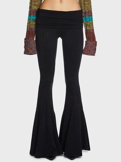 Solid Mid Rise Flare Leg Pants