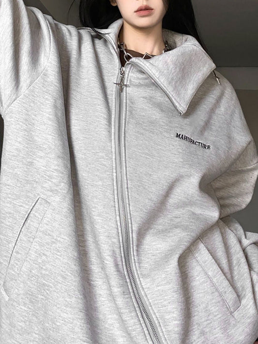 Irregular Design Star Badge Decor Zip Up Sweatshirt