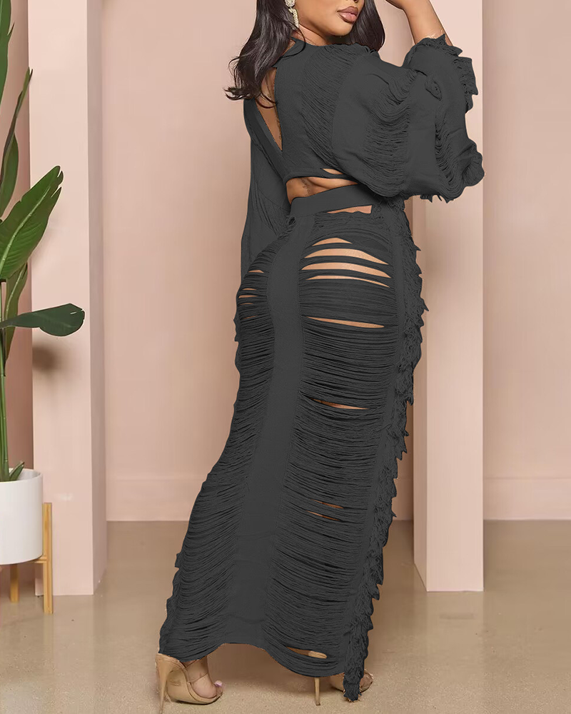 Casual Knitted Hollow Skirt Suit