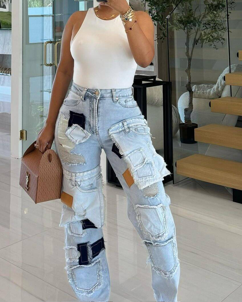 Multi-Pocket Patchwork Jeans