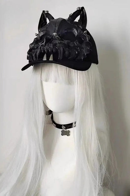 Gothic Wolf Ear Tusk Devil Horn Y2K Punk Hat