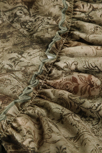 Ruched Botanical Tie Waist Skirt