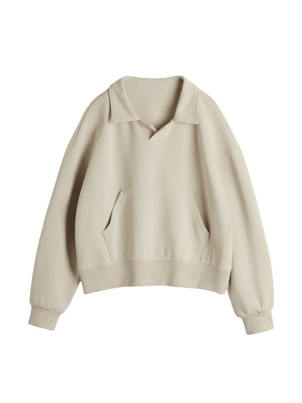 Solid Color Lapel Neck Oversized Hoodie