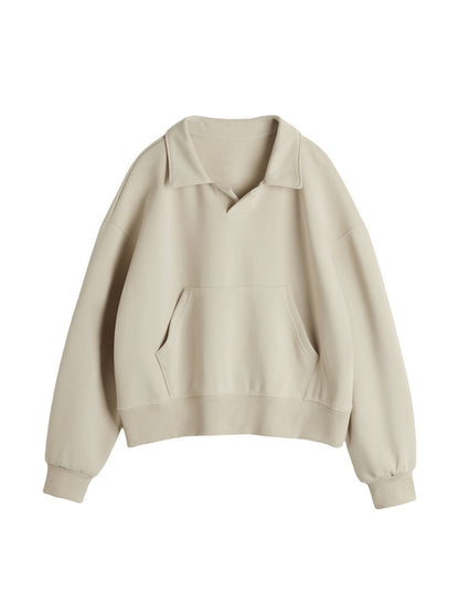 Solid Color Lapel Neck Oversized Hoodie