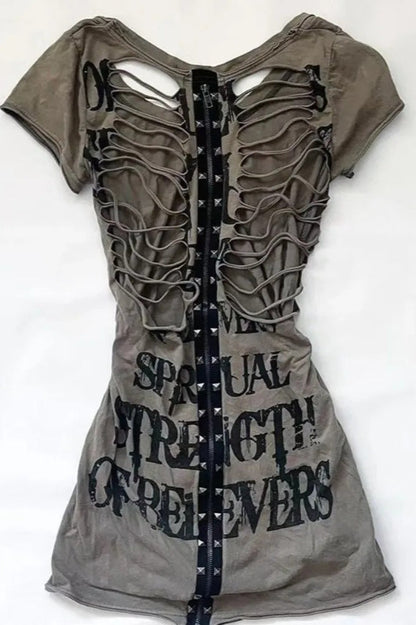 Y2K Punk Slim Short Sleeve Mesh Top