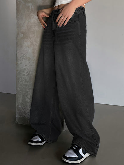 Washed Blue Wide Leg Mop Boyfriend Jeans