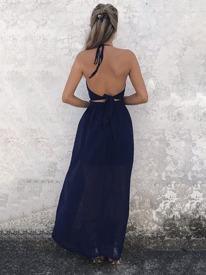 Halter Floral Chiffon Maxi Dress - Cutout Split Gown - Summer Beach Vacation 2026