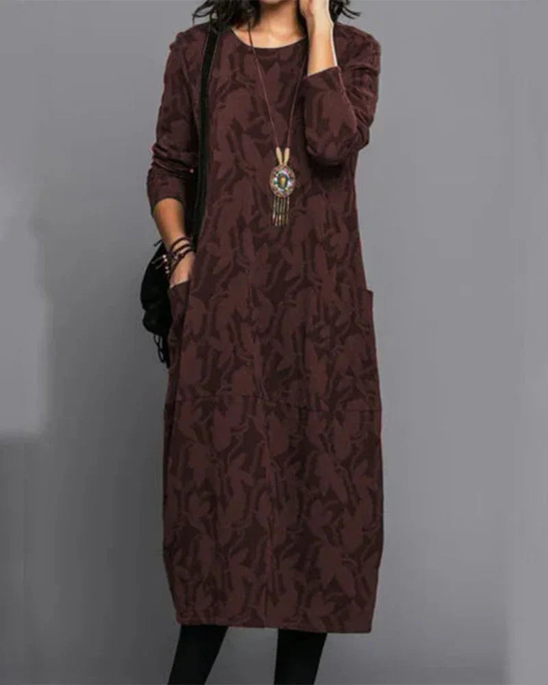 Vestido clásico de mujer con cuello redondo y bolsillos laterales | Ideal para primavera/verano