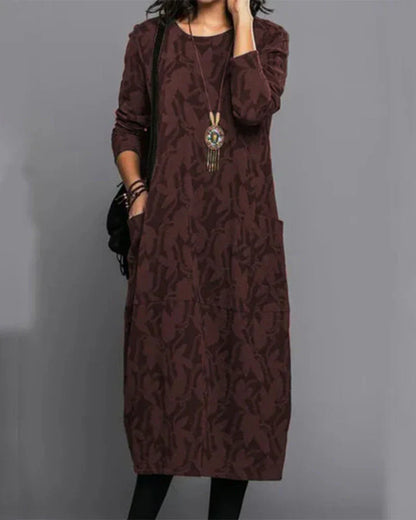 Vestido clásico de mujer con cuello redondo y bolsillos laterales | Ideal para primavera/verano
