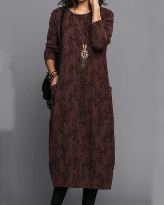 Vestido clásico de mujer con cuello redondo y bolsillos laterales | Ideal para primavera/verano