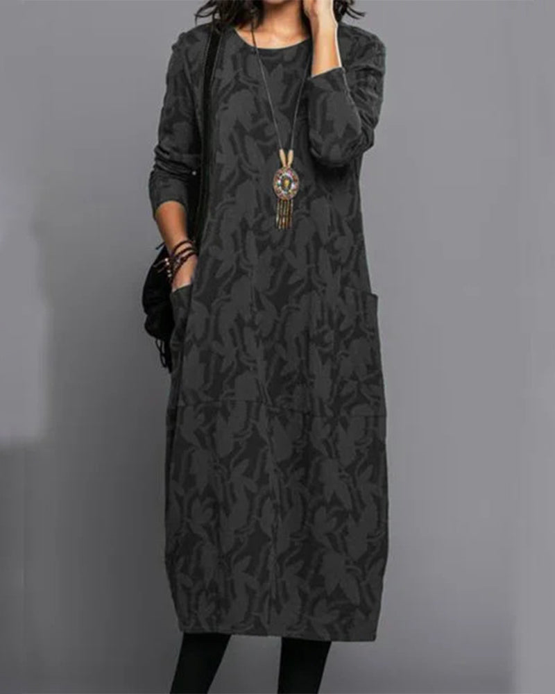 Vestido clásico de mujer con cuello redondo y bolsillos laterales | Ideal para primavera/verano