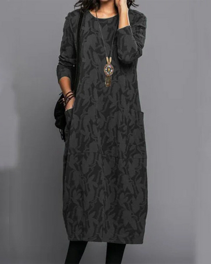 Vestido clásico de mujer con cuello redondo y bolsillos laterales | Ideal para primavera/verano