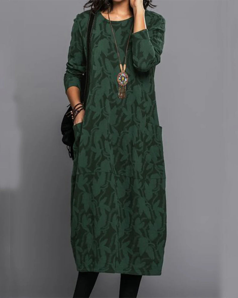 Vestido clásico de mujer con cuello redondo y bolsillos laterales | Ideal para primavera/verano
