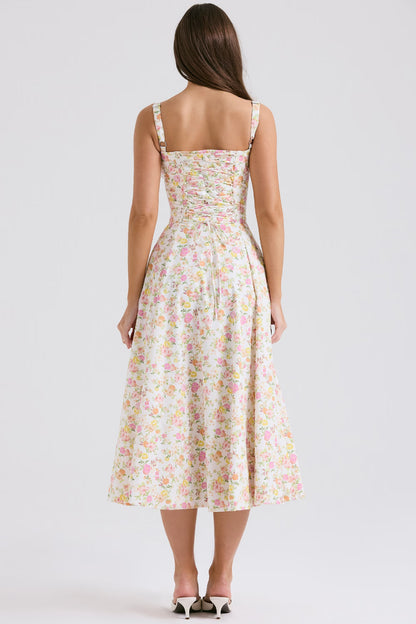 ivory meadow print cotton bustier sundress