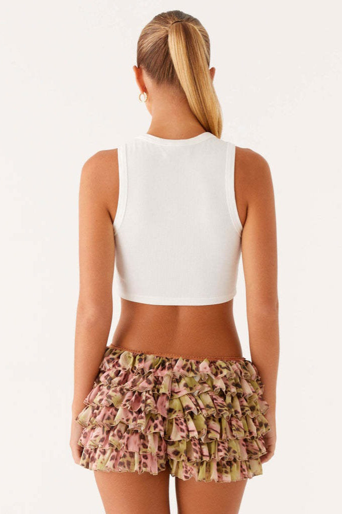 Lace Layered Ruffle Mini Skirt
