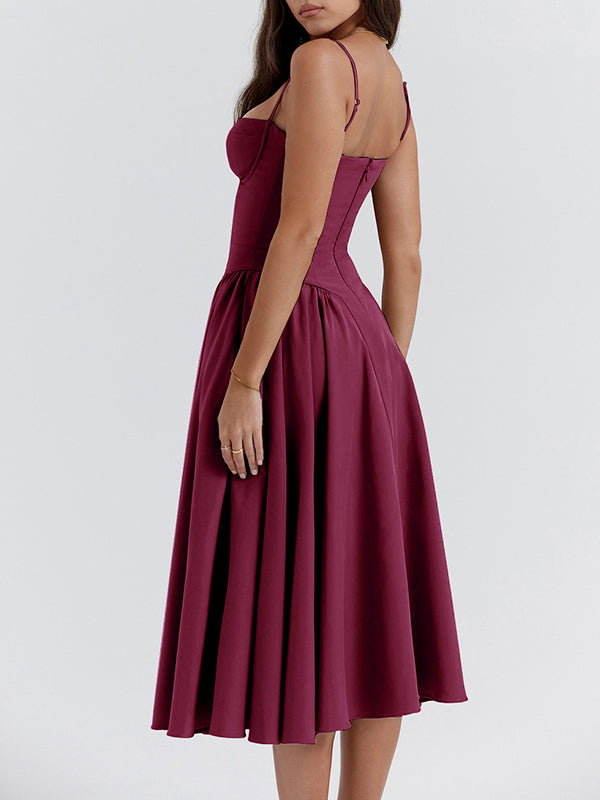 Vintage Solid Cami Midi Dress