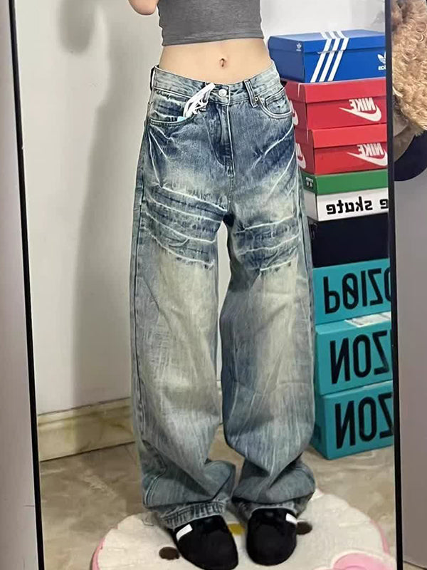 Washed Retro Straight Tube Boyfriend Jeans