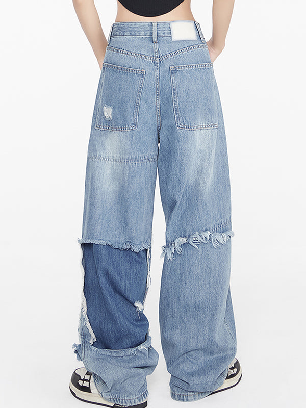 Niche slimming straight wide legs Ripped Jeans