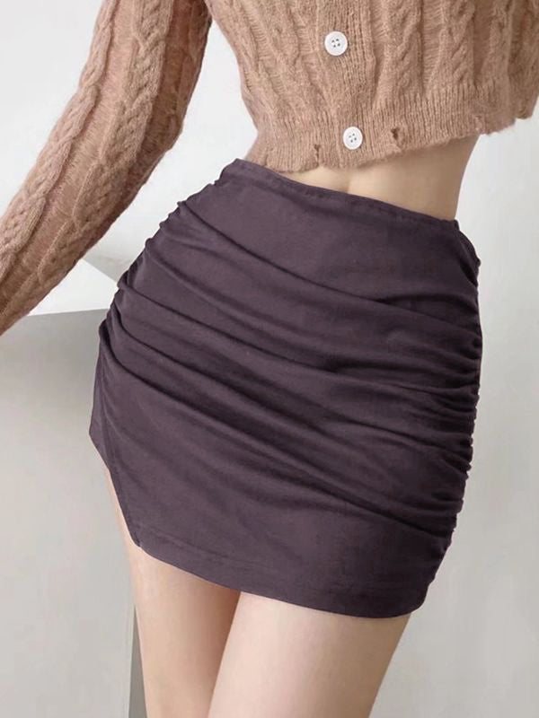 Ruched Split Lined Mini Skirt