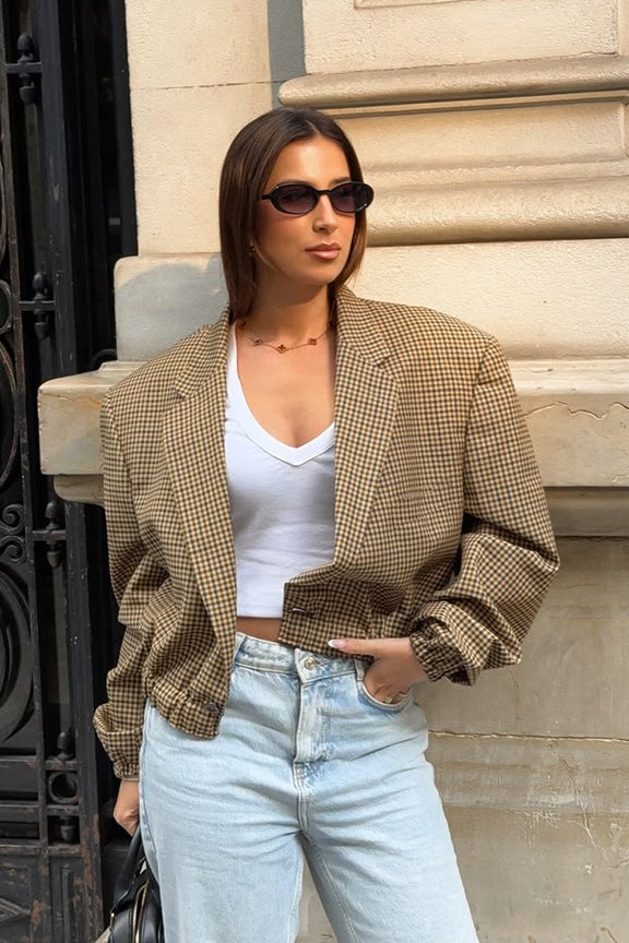 Vintage Plaid Cropped Coat