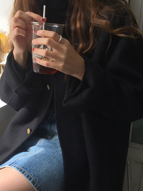 Button Front Wool Blend Long Coat