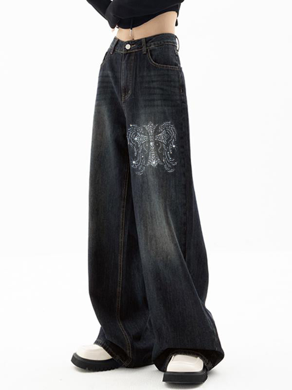 Cross Hot Diamond Blue Wash Baggy Boyfriend Jeans