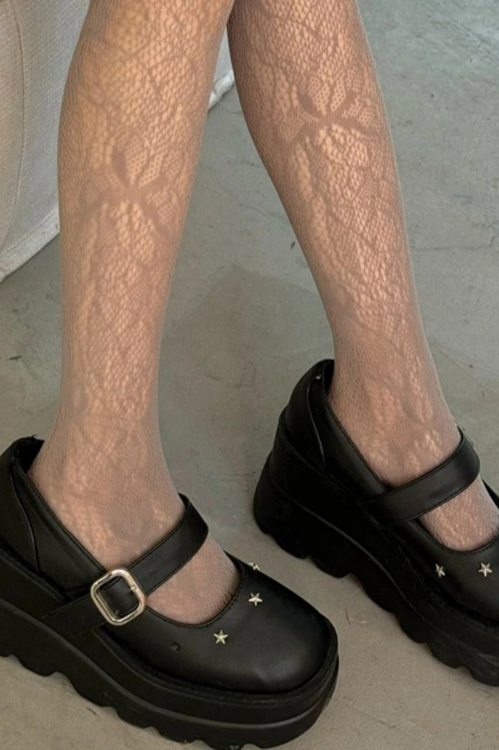 Vintage Butterfly Jacquard Fishnet High Tights