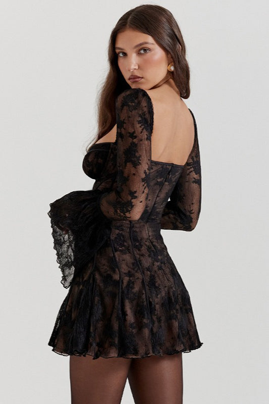 Lace Bell Sleeve Strapless Backless Graduation Party Dress