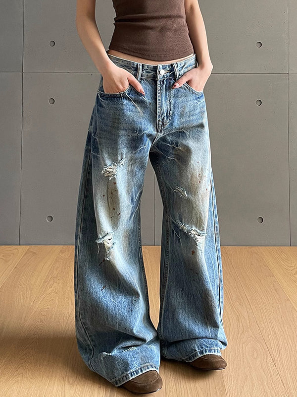 Cracked Washed-Out Worn Boyfriend Jeans