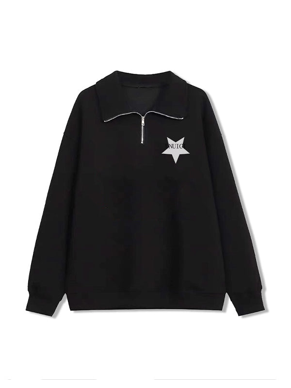 Vintage Star Print Half Zip Sweatshirt