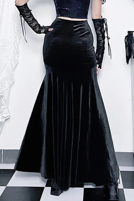 Steampunk Velvet Fishtail Grunge Long Skirt