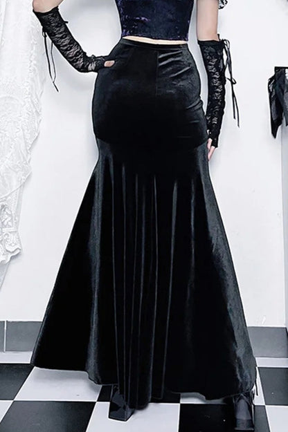 Steampunk Velvet Fishtail Grunge Long Skirt