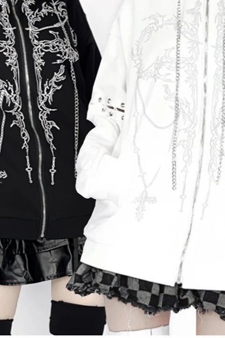 Harajuku Cross Lace-up Splicing Hoodie