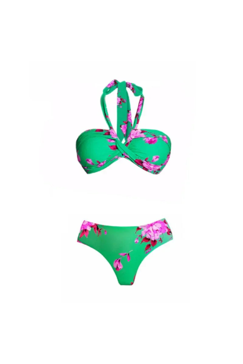 Conjunto de bikini sexy con estampado de cuello halter