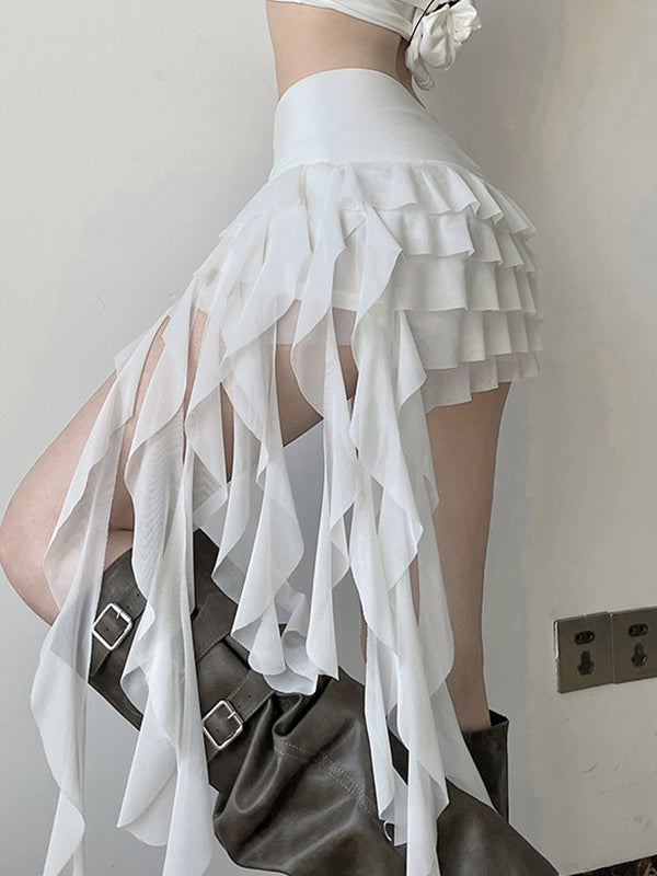 Resort Style Ruffle Irregular Mini Skirt